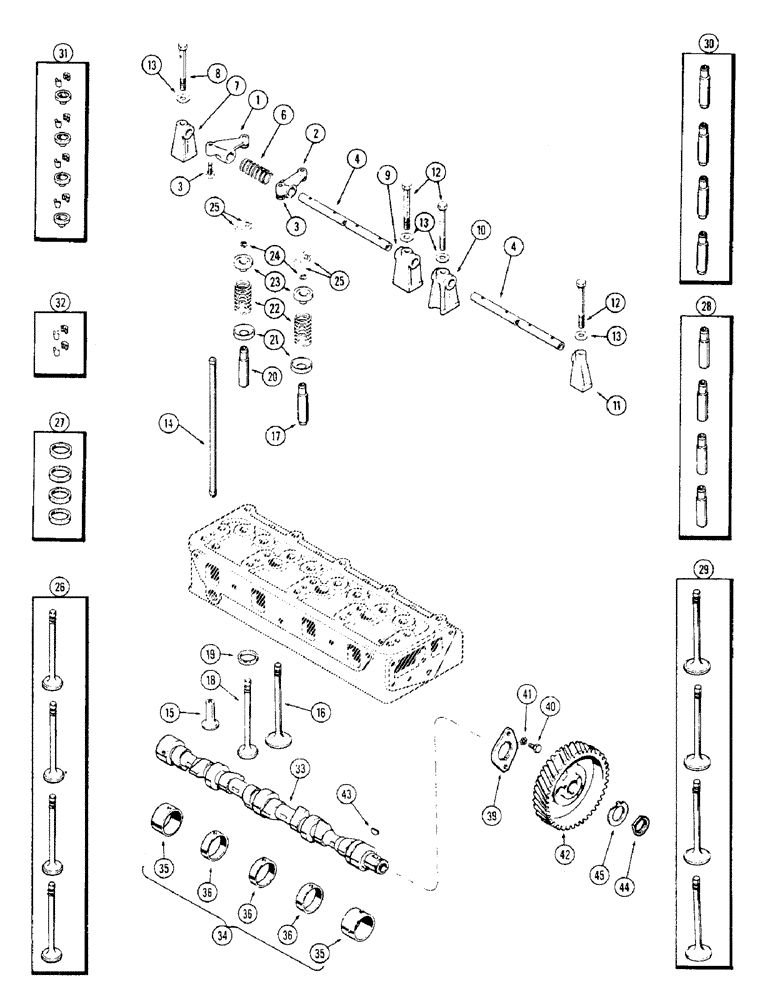 Схема запчастей Case 310G - (027A) - VALVE MECHANISM AND CAMSHAFT, (188) DIESEL ENGINE (01) - ENGINE