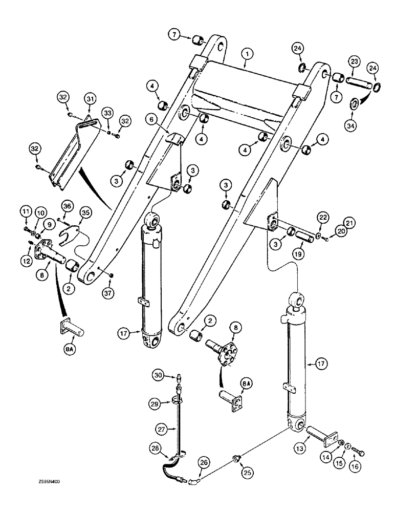 Схема запчастей Case 1150E - (9-002) - LOADER LIFT FRAME, MOUNTING PARTS AND LIFT CYLINDERS (09) - CHASSIS/ATTACHMENTS