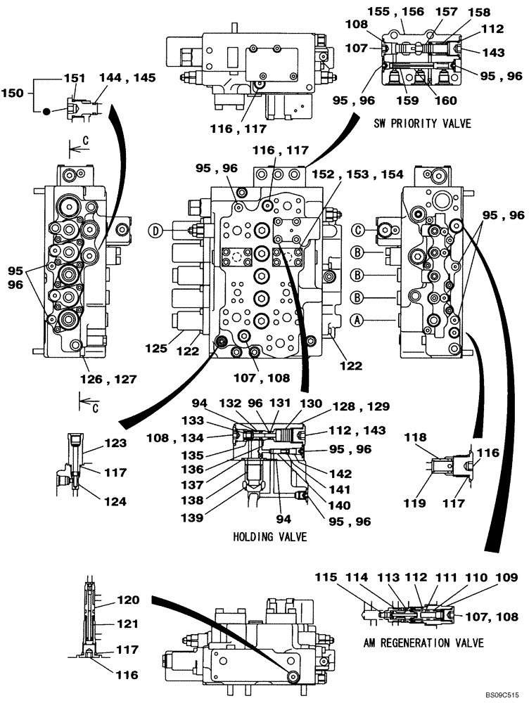 Схема запчастей Case CX130B - (08-56[04]) - CONTROL VALVE - OPTIONAL (08) - HYDRAULICS