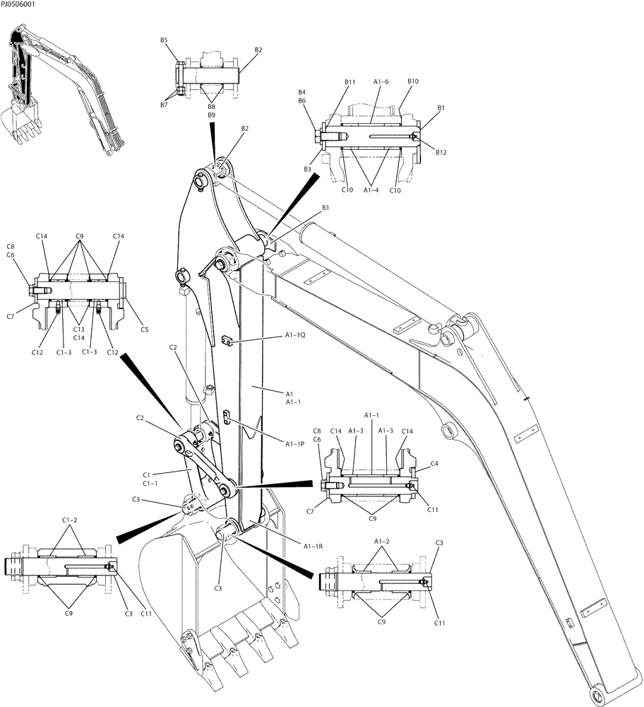 Схема запчастей Case CX50B - (03-006) - ARM ASSY, STD 1.56M (84) - BOOMS, DIPPERS & BUCKETS