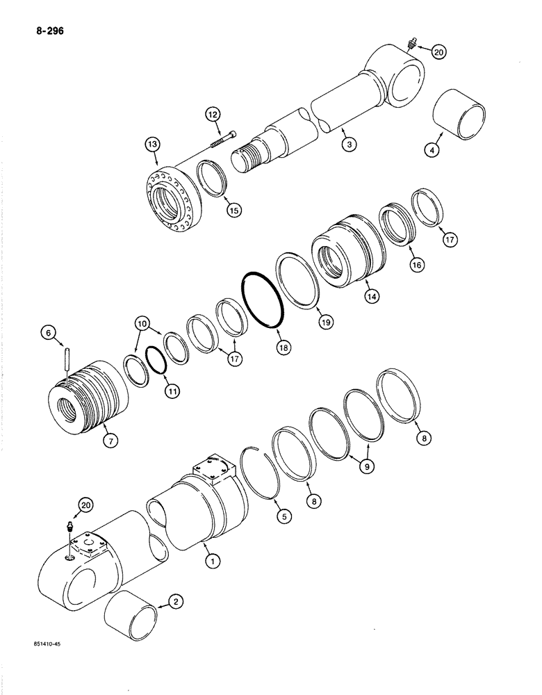 Схема запчастей Case 170B - (8-296) - ARM CYLINDER, P.I.N. 74341 THROUGH 74443, 74446, AND 74447 (08) - HYDRAULICS