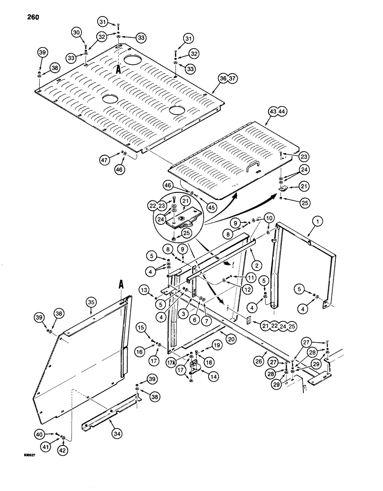 Схема запчастей Case 1280 - (260) - ENGINE COVER AND LEFT-HAND SIDE PANELS (05) - UPPERSTRUCTURE CHASSIS