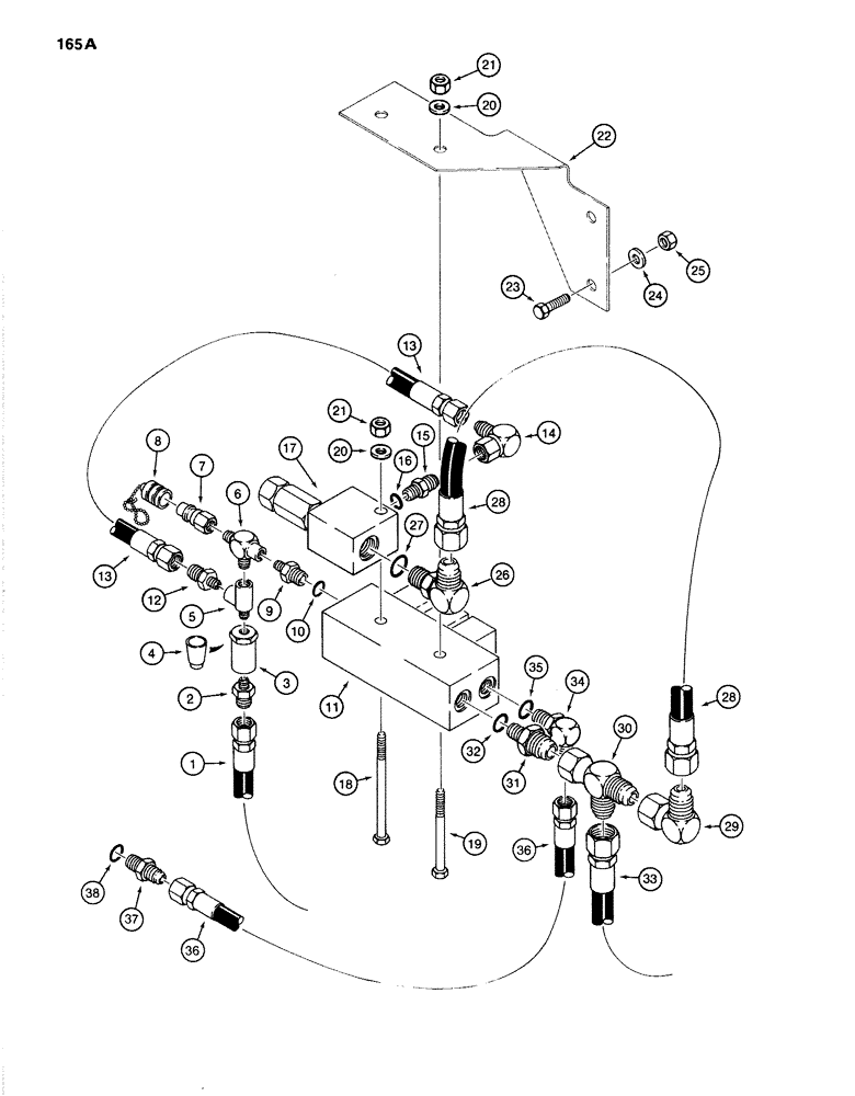 Схема запчастей Case 1280B - (165A) - HYD. CIRCUIT FOR CONTROLS, SOLENOID CONTROL VALVE CONNECTING LINES W/ REMOTE MOUNTED RELIEF VALVE (08) - HYDRAULICS