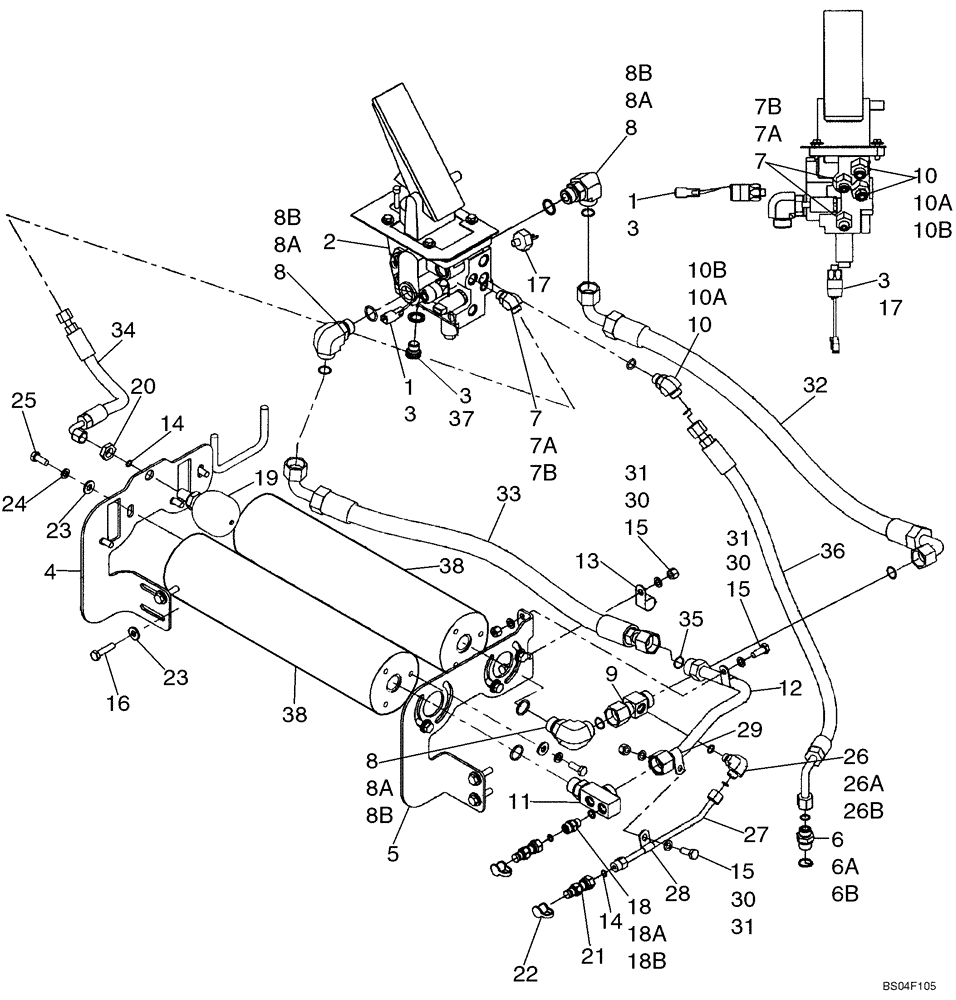 Схема запчастей Case 521D - (07-05B) - HYDRAULICS - BRAKE, MAIN - IF USED (07) - BRAKES