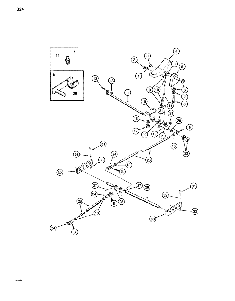 Схема запчастей Case 880C - (324) - CONTROLS - PIN 6205236 AND AFTER, LEFT TRACK PEDAL AND LINKAGE (07) - HYDRAULIC SYSTEM