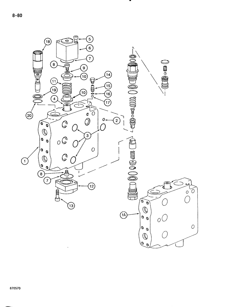 Схема запчастей Case 888 - (8-080) - ATTACHMENT CONTROL VALVE, BOOM, ARM AND TOOL SECTIONS (08) - HYDRAULICS