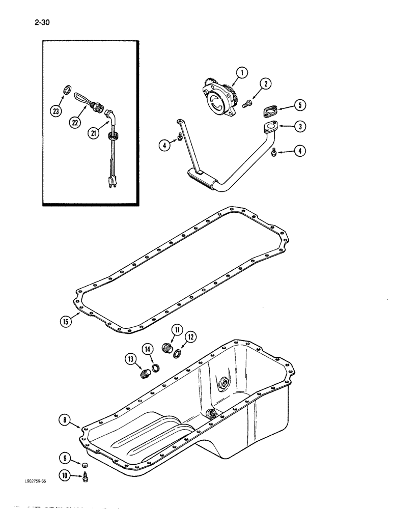 Схема запчастей Case 1085C - (2-30) - OIL PUMP AND OIL PAN, 6T-590 ENGINE (02) - ENGINE