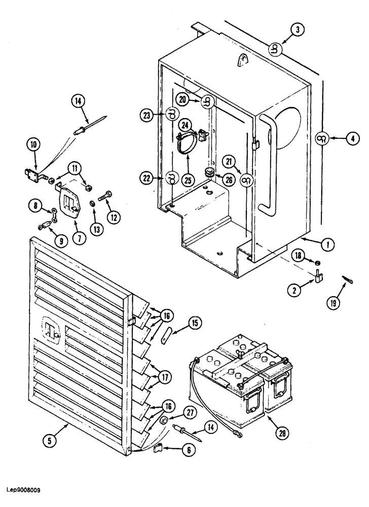 Схема запчастей Case 688 - (9-018) - BATTERY AND AIR CLEANER COMPARTMENT (09) - CHASSIS