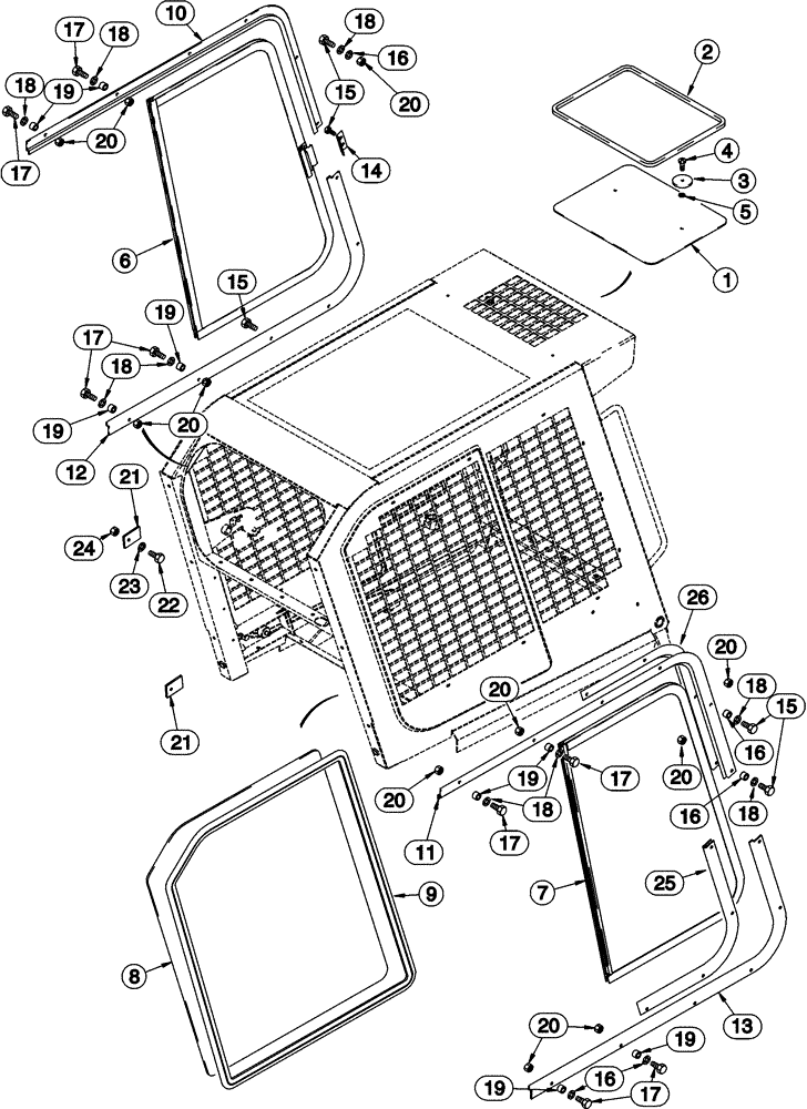 Схема запчастей Case 95XT - (09-51) - WINDOWS, SIDE & TOP (NORTH AMERICA -JAF0311356 / EUROPE -JAF0274359) (09) - CHASSIS/ATTACHMENTS