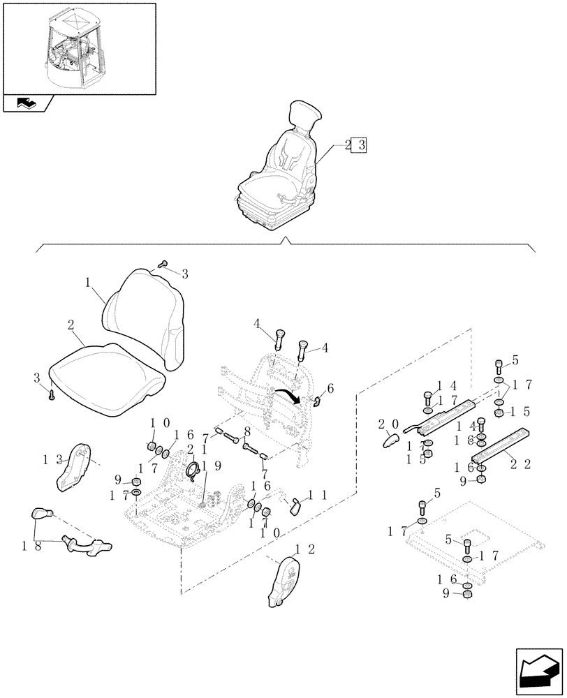 Схема запчастей Case 21E - (715/A[01]) - CANOPY: OPERATORS SEAT UPPER SIDE (10) - OPERATORS PLATFORM