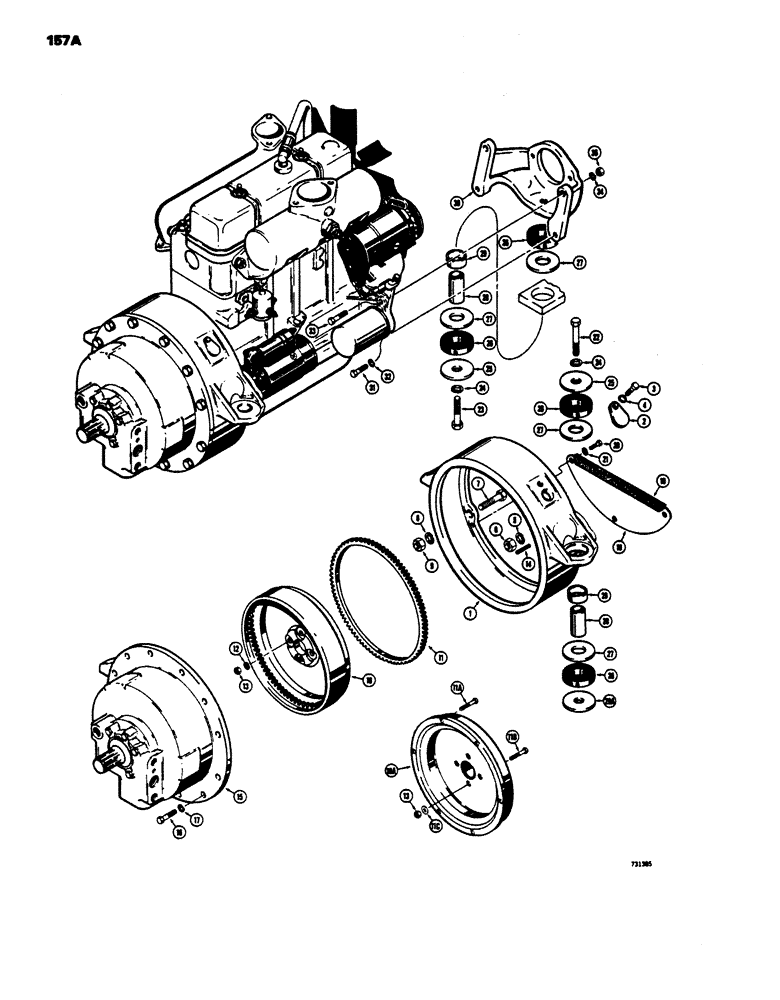 Схема запчастей Case 450 - (157A) - ENGINE, FLYWHEEL AND TORQUE CONVERTER MOUNTING (03) - TRANSMISSION