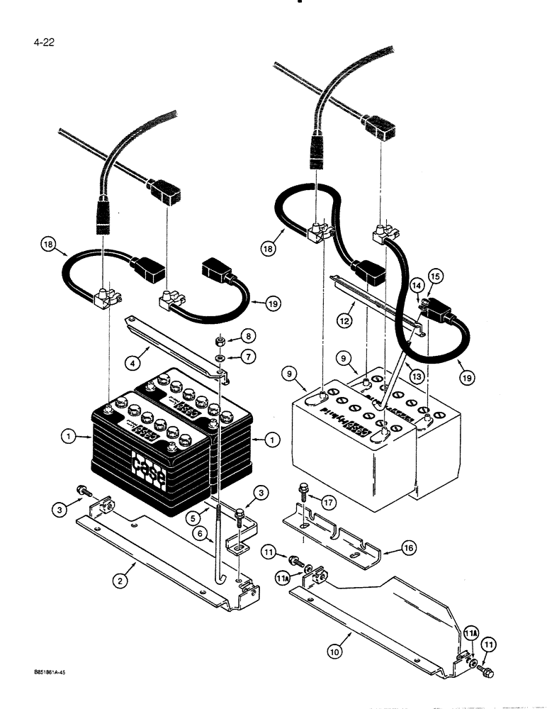 Схема запчастей Case 455C - (4-22) - DUAL BATTERIES AND MOUNTING, BHC30 BATTERIES AND MOUNTING, IF USED (04) - ELECTRICAL SYSTEMS