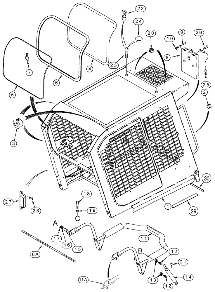 Схема запчастей Case 95XT - (09-36) - CANOPY, ROPS - FRAME & SEAT BAR, W/FLOOR HEATER & W/O HEATER (N.A. -JAF0311155 / EUROPE -JAF0274350) (09) - CHASSIS/ATTACHMENTS