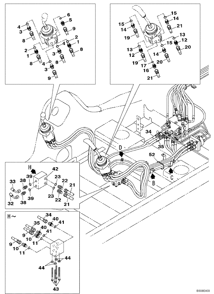 Схема запчастей Case CX700B - (08-43) - PILOT CONTROL LINES, ATTACHMENT - TWO WAY (08) - HYDRAULICS