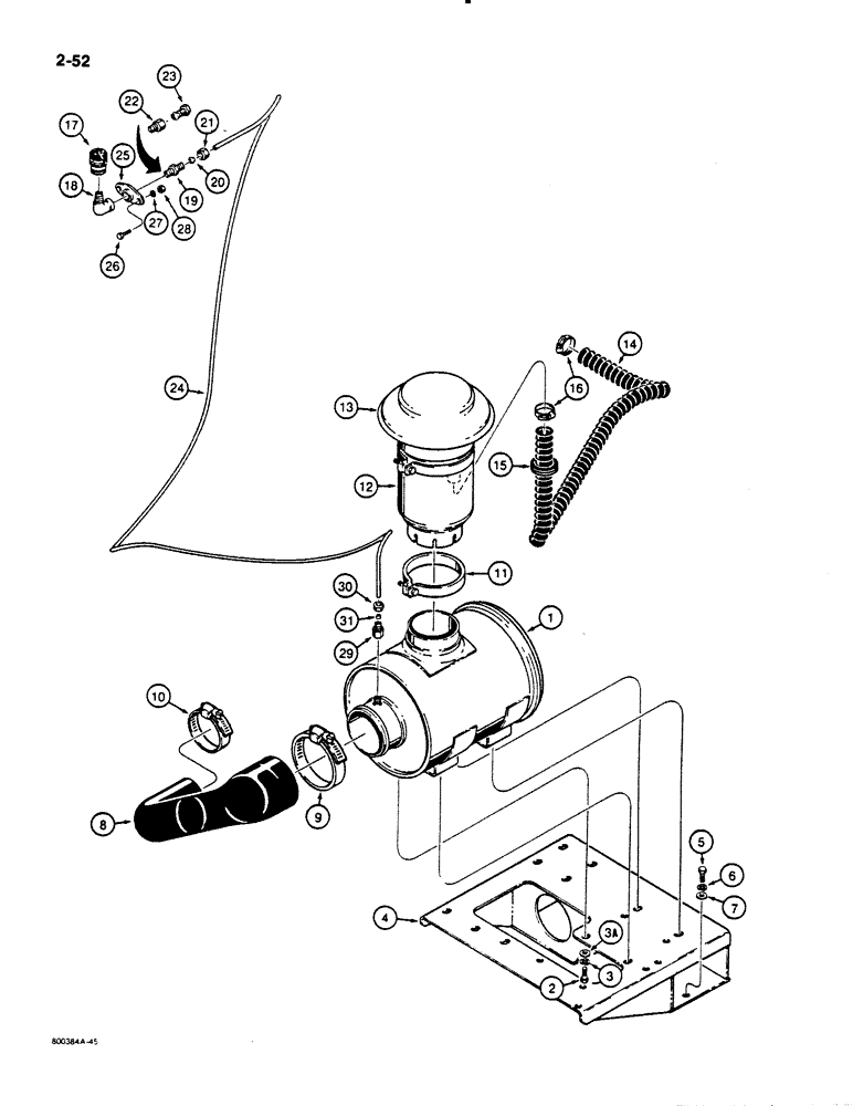 Схема запчастей Case 1450B - (2-52) - EXTRA CAPACITY AIR CLEANER AND, RESTRICTION INDICATOR MOUNTING (02) - ENGINE