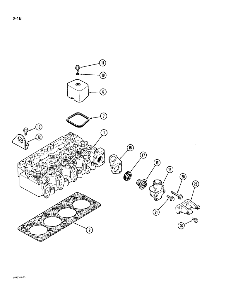 Схема запчастей Case 550 - (2-16) - CYLINDER HEAD AND COVERS, 4-390 ENGINE, 4T-390 ENGINE (02) - ENGINE