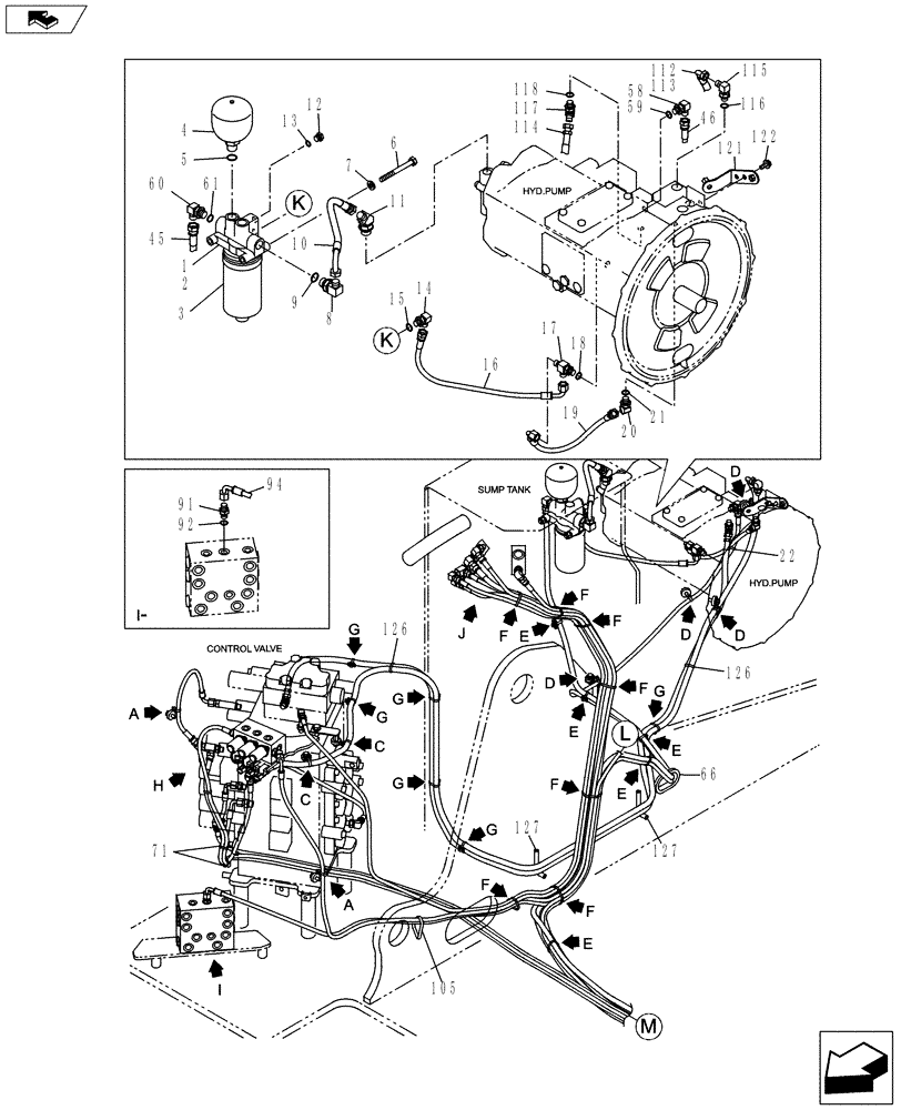 Схема запчастей Case CX235C SR - (35.357.01[01]) - PILOT PRESS AND RETURN LINE (35) - HYDRAULIC SYSTEMS