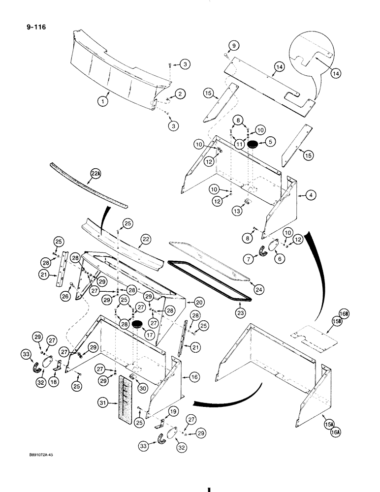 Схема запчастей Case 580K - (9-116) - REAR CLOSURE PANELS, CANOPY MODELS - WITH BACKHOE OR REAR COUNTERWEIGHT (09) - CHASSIS/ATTACHMENTS