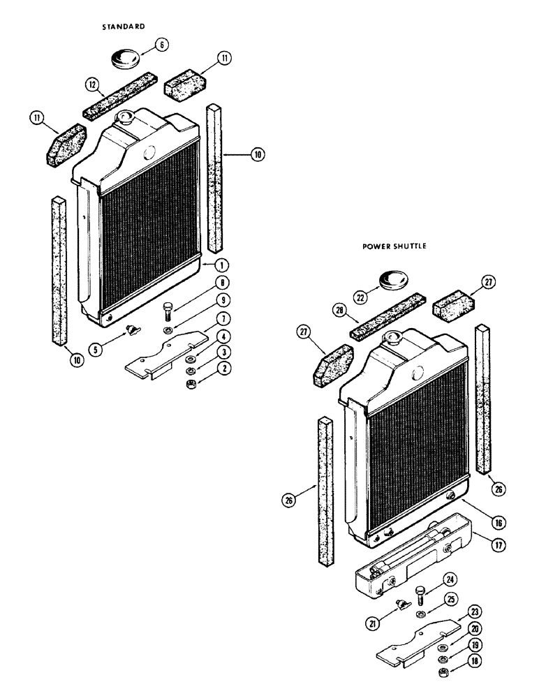 Схема запчастей Case 580 - (004) - RADIATOR, (188) DIESEL ENGINE, STANDARD, POWER SHUTTLE (10) - ENGINE