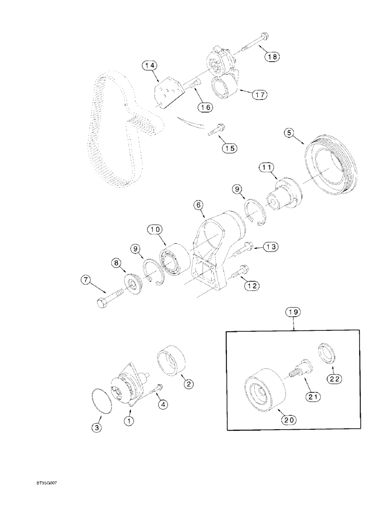 Схема запчастей Case 570LXT - (2-22) - WATER PUMP SYSTEM, 4-390 EMISSIONS CERTIFIED ENGINE, 4T-390 EMISSIONS CERTIFIED ENGINE (02) - ENGINE