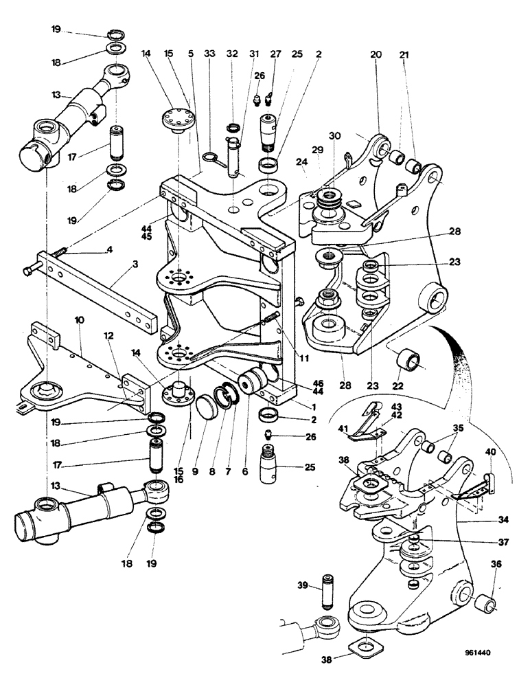 Схема запчастей Case 580G - (382) - SIDESHIFT BACKHOE - SWING CYLINDERS AND SWING TOWER (09) - CHASSIS/ATTACHMENTS