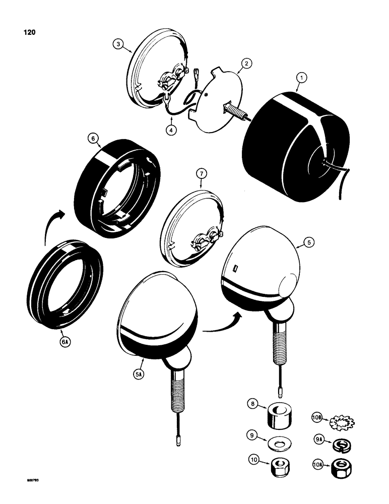 Схема запчастей Case 580SD - (120) - TRACTOR LAMPS, FRONT DRIVING AND REAR FLOOD LAMPS (04) - ELECTRICAL SYSTEMS