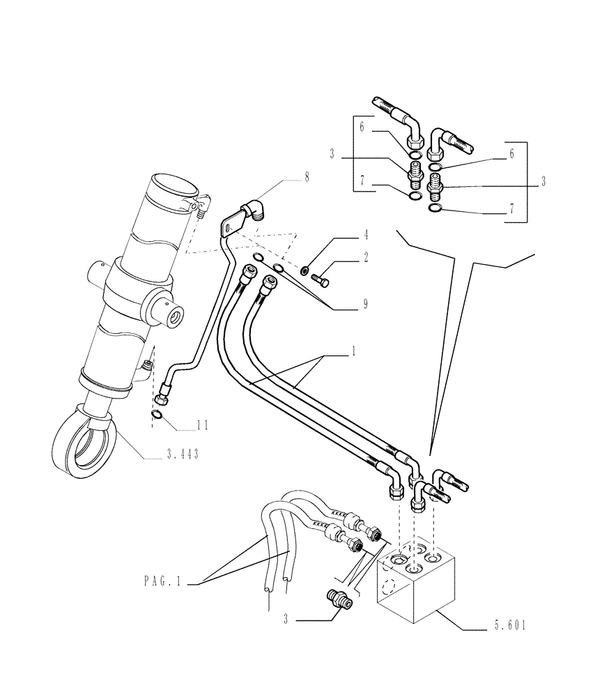 Схема запчастей Case 1850K - (3.440[02]) - LIFT CYLINDERS PIPING (04) - UNDERCARRIAGE