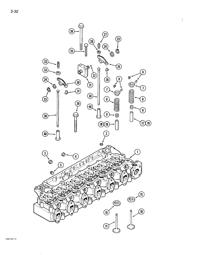 Схема запчастей Case 780D - (2-32) - CYLINDER HEAD AND VALVE MECHANISM, 6T-590 ENGINE (02) - ENGINE