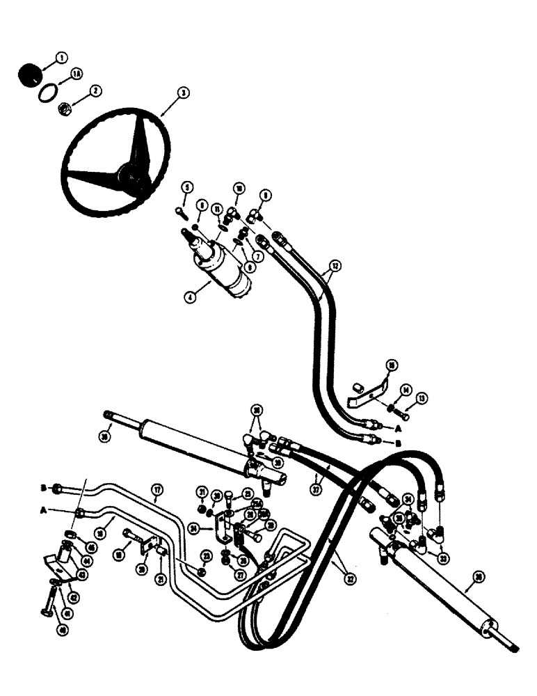 Схема запчастей Case 680CK - (090) - STEERING WHEEL AND STEERING CYLINDER HYDRAULICS (41) - STEERING