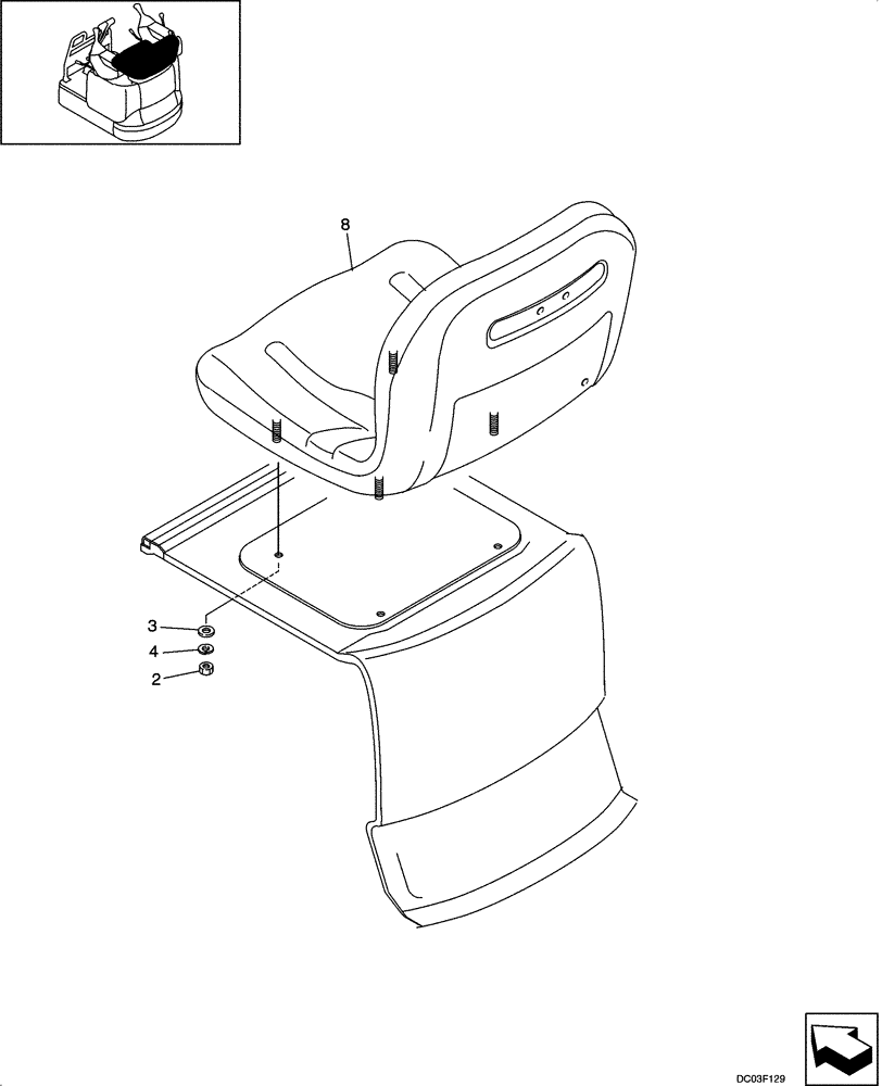 Схема запчастей Case CX14 - (09-12[00]) - SEAT AND MOUNTING (ASN PE01-00601) (09) - CHASSIS/ATTACHMENTS