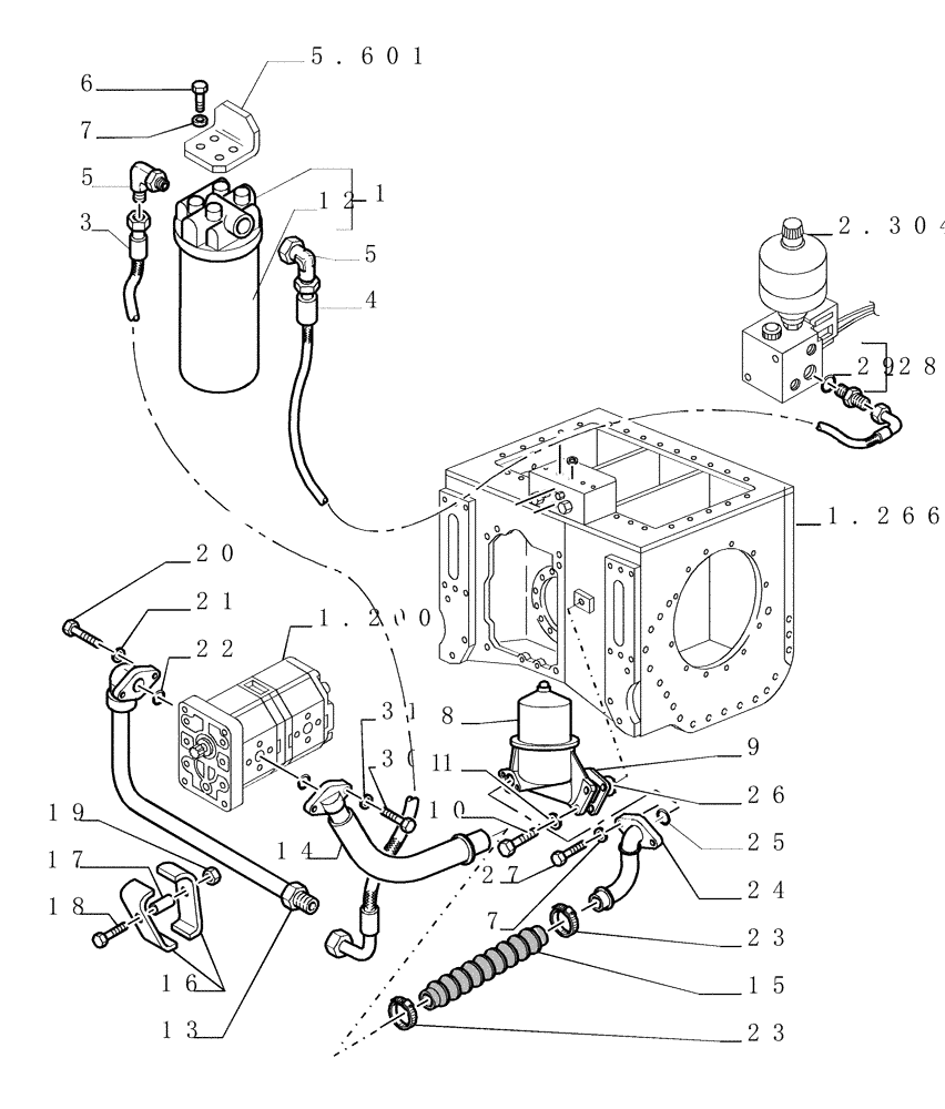 Схема запчастей Case 1850K - (2.319[02]) - BRAKE/STEERING DIFFERENTIAL CONNECTING PIPES (04) - UNDERCARRIAGE