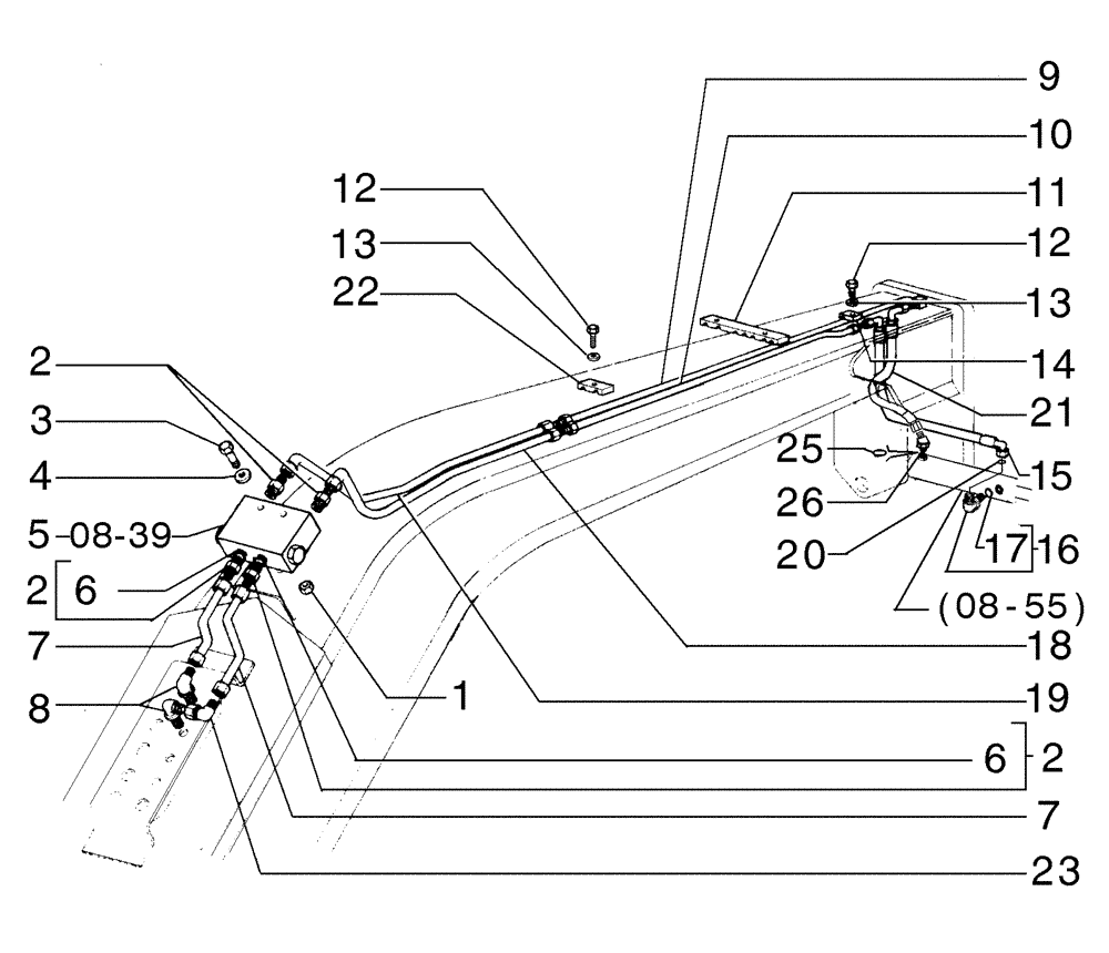 Схема запчастей Case 885B - (08-18[01]) - FRONT WHEEL LEAN PIPING (08) - HYDRAULICS