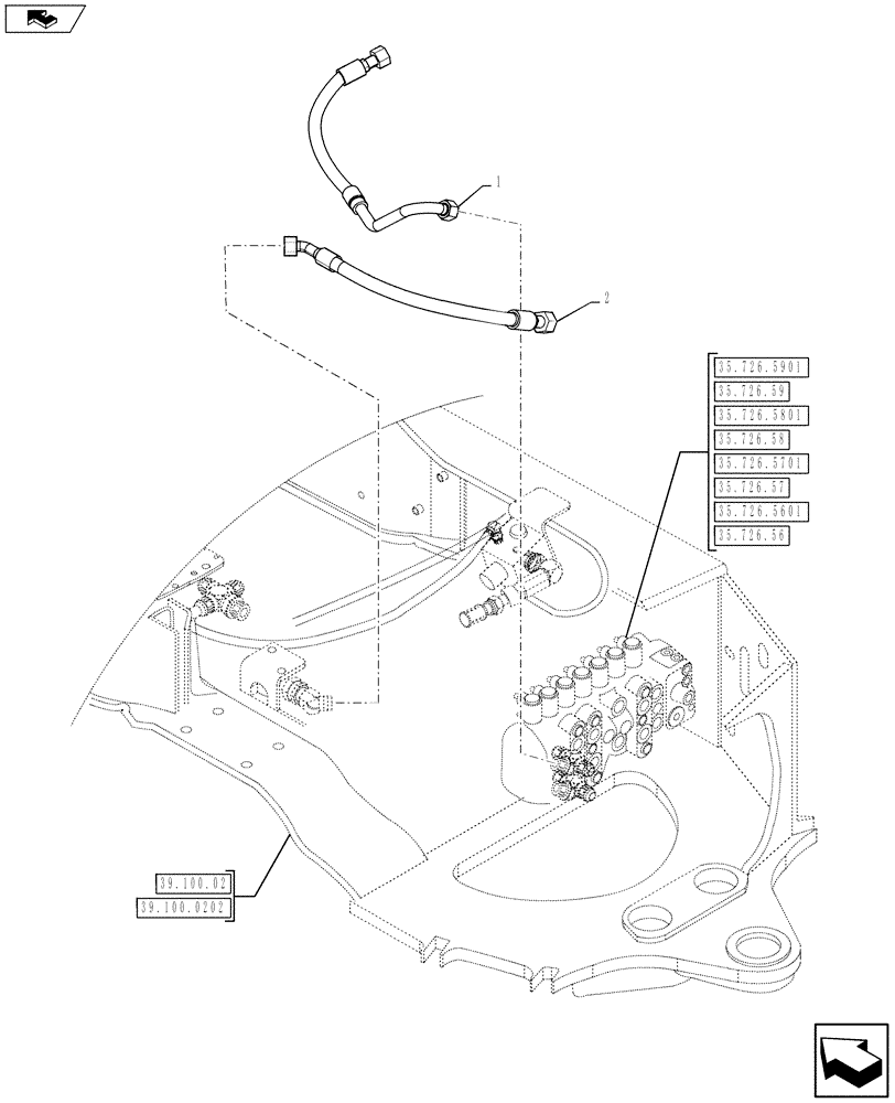 Схема запчастей Case 590SN - (35.726.6101) - HYDRAULICS - PILOT CONTROLS, DUAL AUX. (7 SPOOL) (35) - HYDRAULIC SYSTEMS