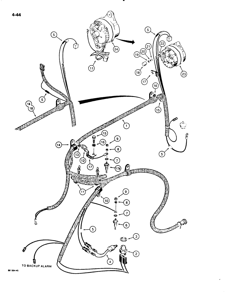 Схема запчастей Case W20C - (4-044) - ELEC. CIRCUIT, ENGINE HARNESS TO ALTERNATOR & TRANSMISSION USED ON W20C P.I.N. 9155766 AND AFTER (04) - ELECTRICAL SYSTEMS