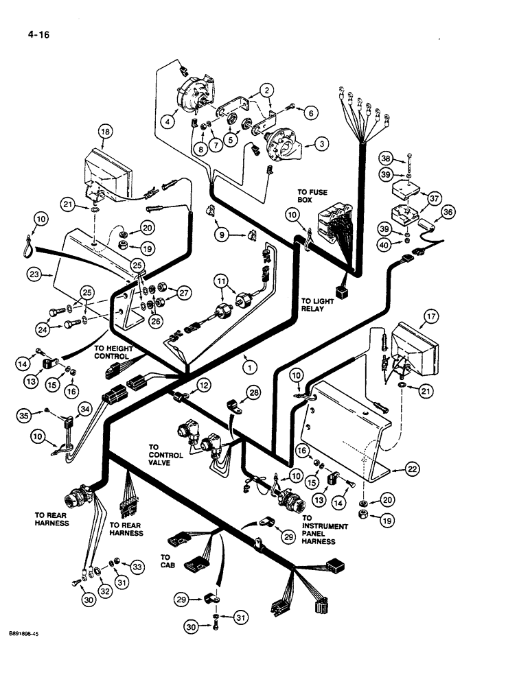 Схема запчастей Case W14C - (4-16) - FRONT HARNESS - CONTROL VALVE, LAMPS, AND HORN (04) - ELECTRICAL SYSTEMS