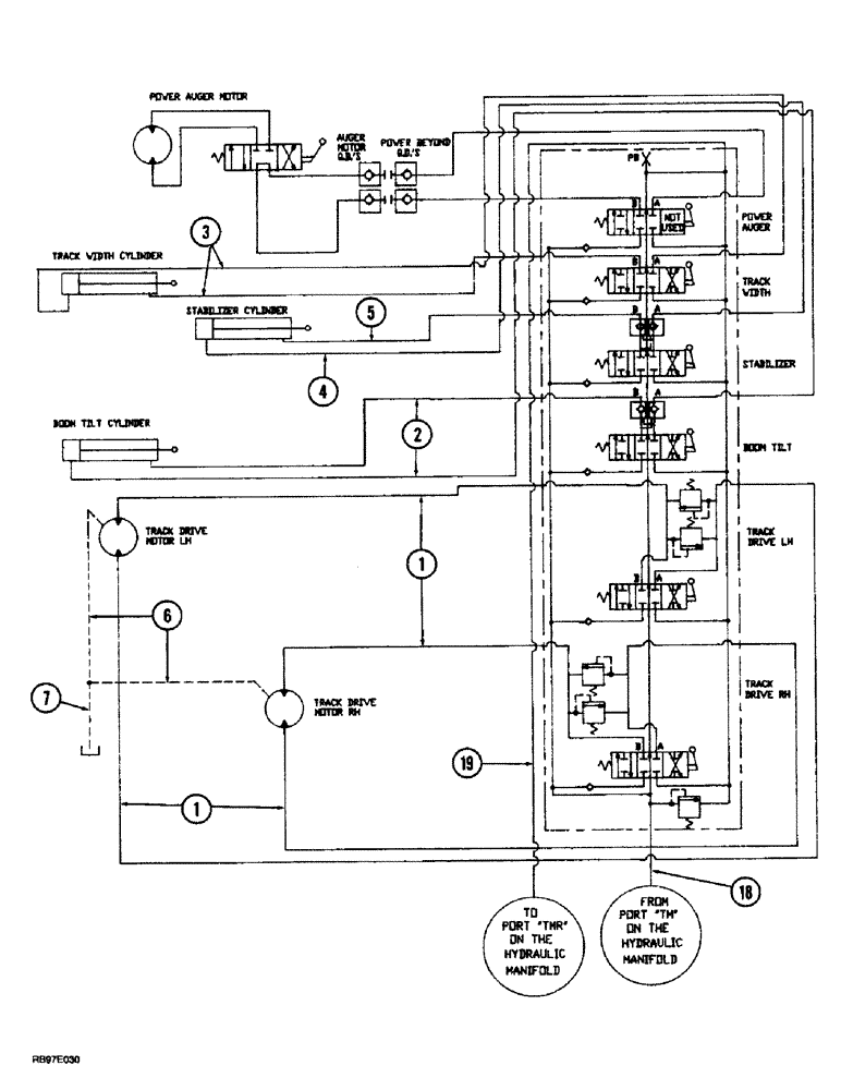 Схема запчастей Case 400TX - (9-48) - HYDRAULIC CIRCUIT - TRACK DRIVE AND REAR CONSOLE 