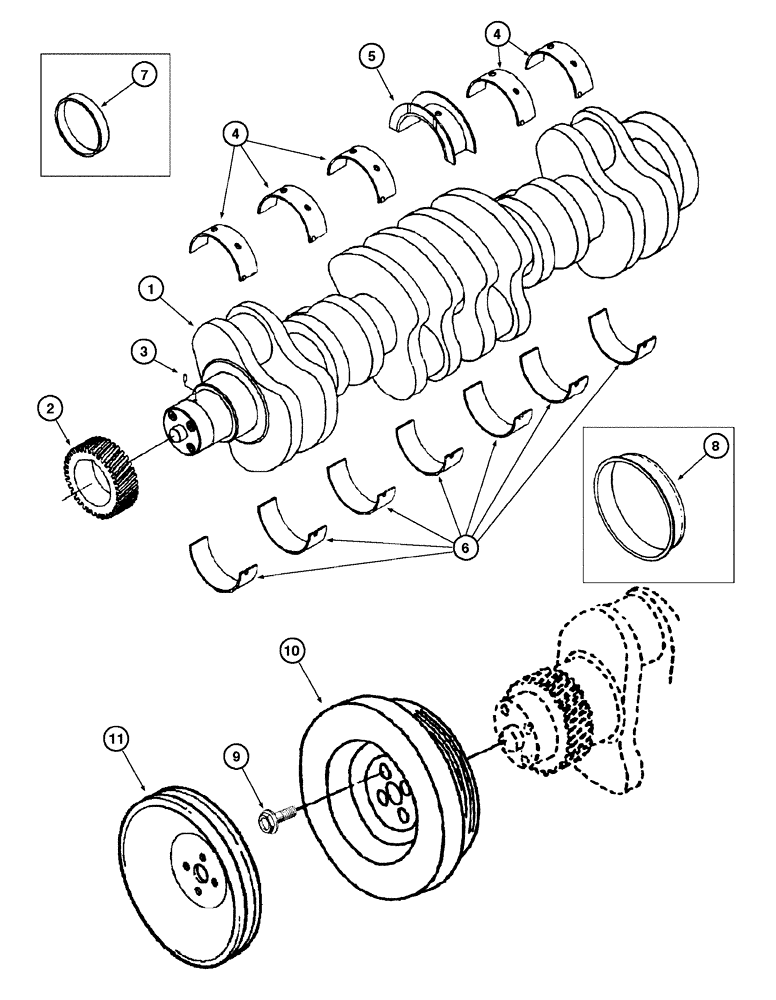 Схема запчастей Case 845 - (02-44[01]) - CRANKSHAFT (02) - ENGINE