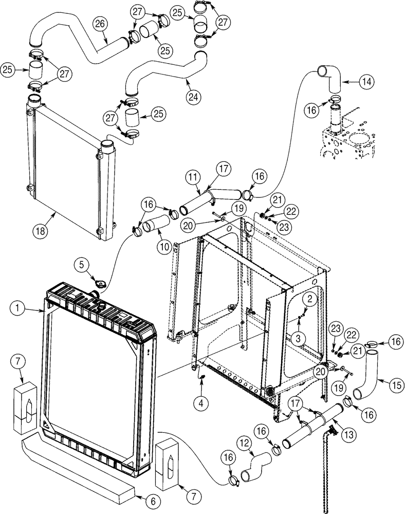 Схема запчастей Case 821C - (02-06) - RADIATOR MOUNTING COOLER, CHARGE AIR (02) - ENGINE