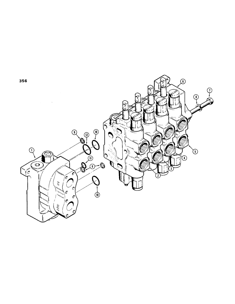 Схема запчастей Case 1150B - (356) - R40907 FOUR SPOOL VALVE, TILT DOZER WITH DUAL PULL BEHIND (07) - HYDRAULIC SYSTEM