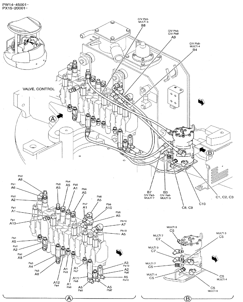 Схема запчастей Case CX31B - (01-034) - CONTROL LINES, REMOTE (MULTI) (35) - HYDRAULIC SYSTEMS