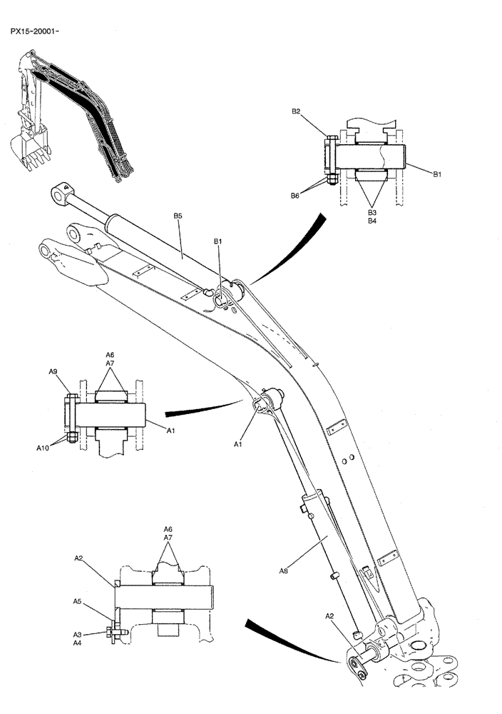 Схема запчастей Case CX36B - (03-004) - CYLINDER INSTAL (CANOPY) Attachments