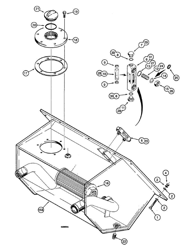 Схема запчастей Case W14 - (454) - HYDRAULIC RESERVOIR WITH EXTERNAL FILTER (08) - HYDRAULICS