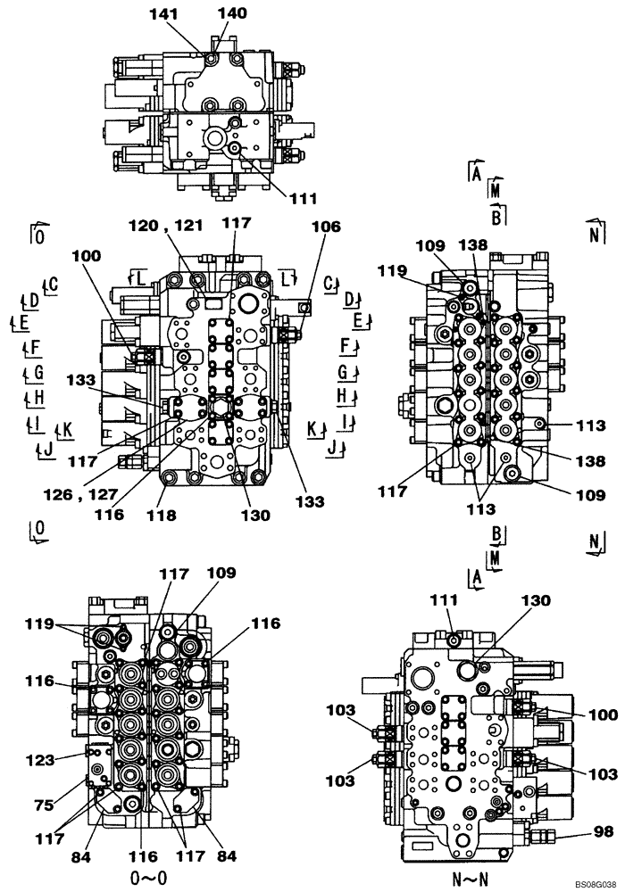 Схема запчастей Case CX240BLR - (08-061) - KBJ12711 VALVE ASSY - CONTROL (08) - HYDRAULICS