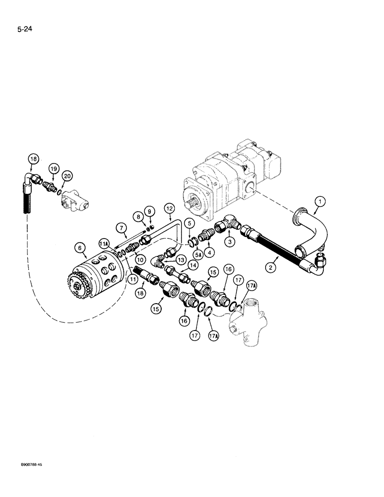 Схема запчастей Case 721 - (5-24) - AUXILIARY STEERING HYDRAULIC CIRCUIT, AUXILIARY STEERING PUMP TO FLOW CONTROL VALVE (05) - STEERING