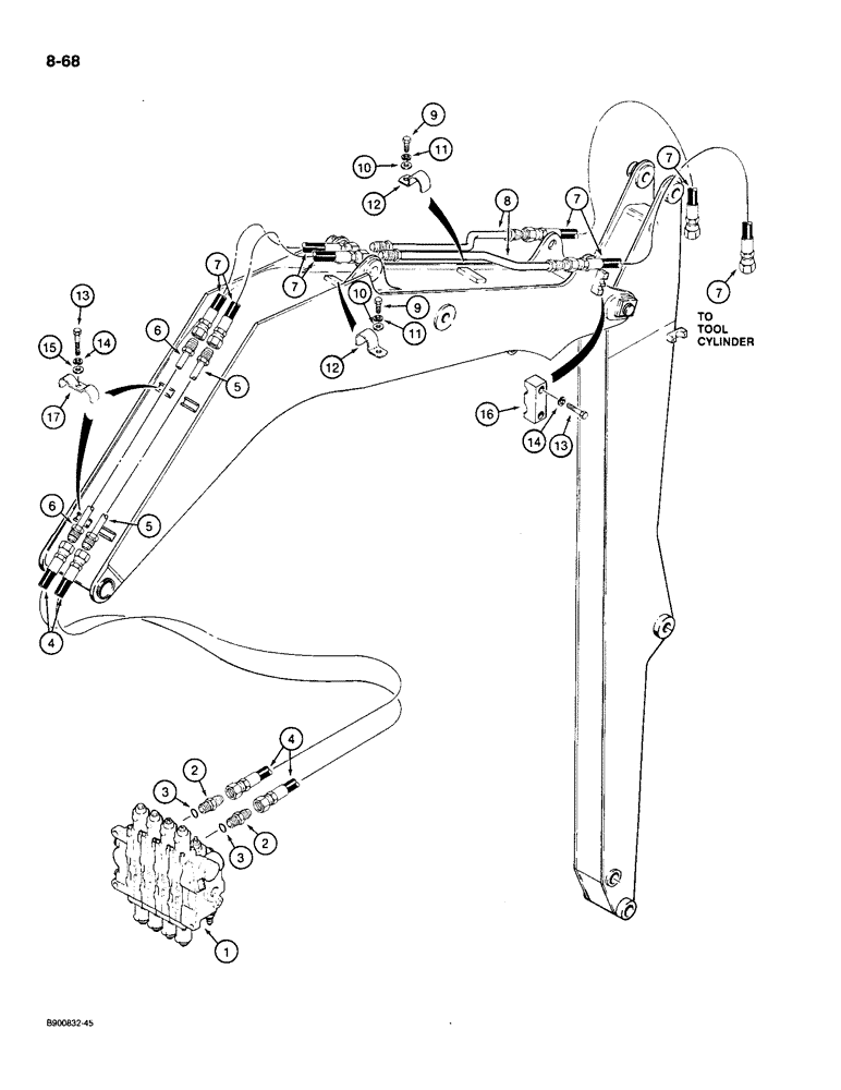 Схема запчастей Case 1085C - (8-068) - TOOL CYLINDER HYDRAULIC CIRCUIT (08) - HYDRAULICS