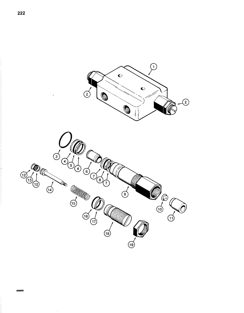 Схема запчастей Case 1280B - (222) - SWING CROSSOVER RELIEF VALVE (08) - HYDRAULICS