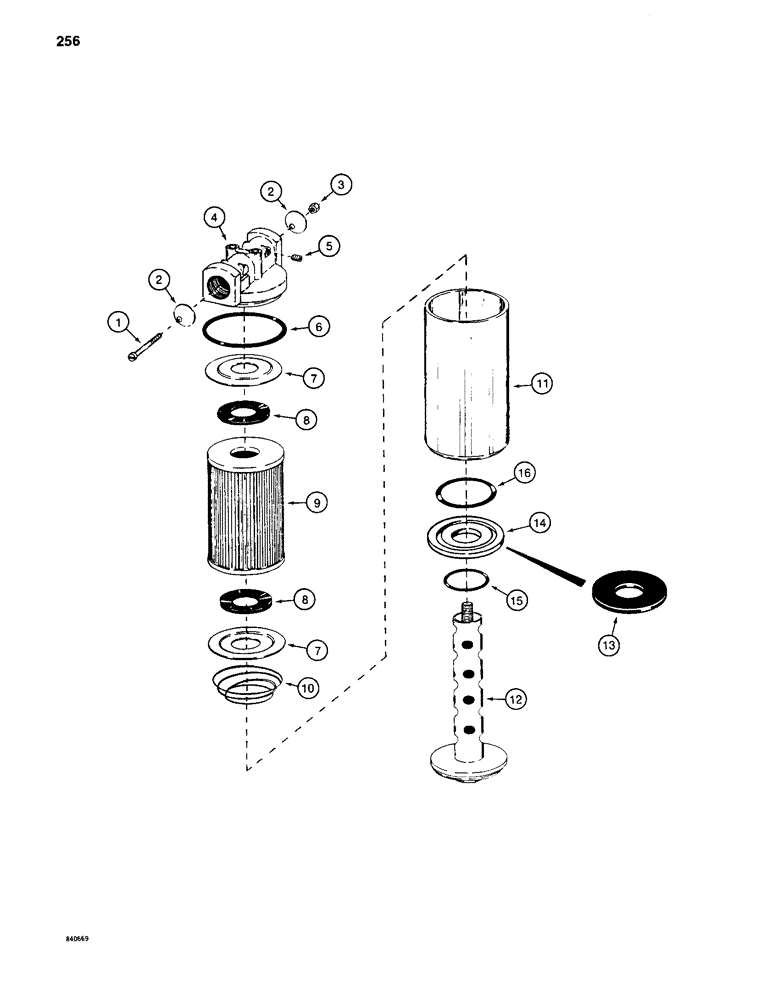 Схема запчастей Case 880C - (256) - S613014 HYDRAULIC OIL FILTER, FRONT FILTER PIN 6205236 AND AFTER (07) - HYDRAULIC SYSTEM