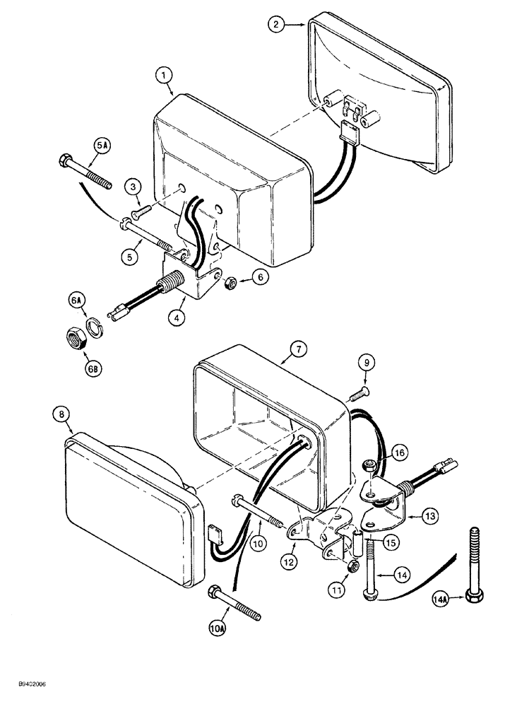 Схема запчастей Case 580SL - (4-032) - CANOPY TRAC LAMPS, FRONT DRIVING, REAR FLOOD, & FRONT & REAR WORK LAMPS (04) - ELECTRICAL SYSTEMS