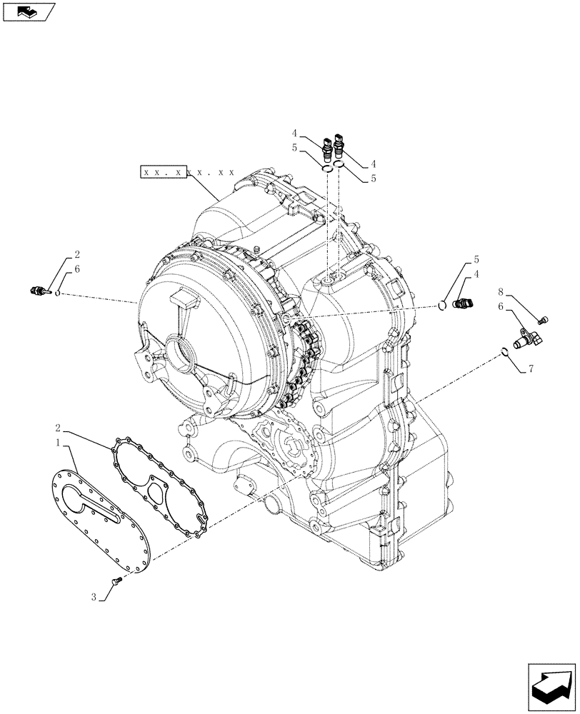 Схема запчастей Case 721F - (21.100.02[01]) - TRANSMISSION 4-SPEED , SPEED SENSOR, TEMPERATURE SENSOR, AND PUMP COVER (21) - TRANSMISSION