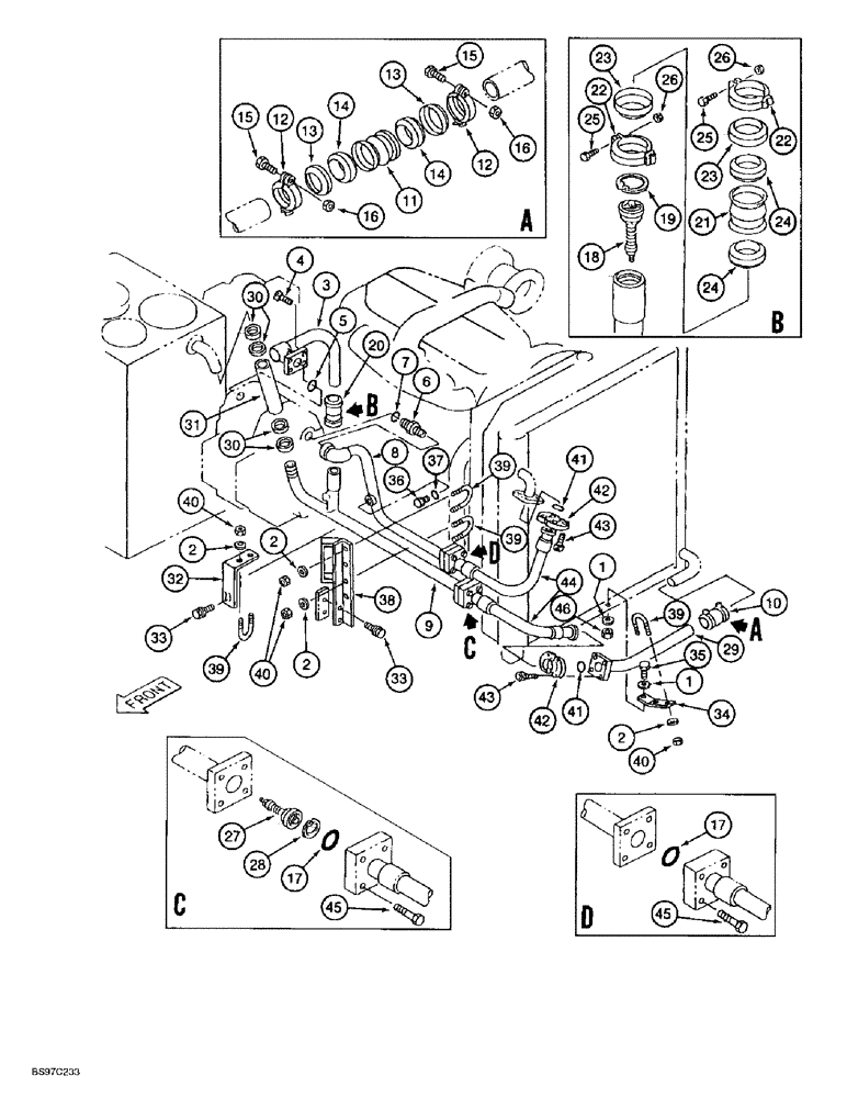 Схема запчастей Case 9045B - (8-014) - COOLING SYSTEM SUPPLY AND RETURN LINES (08) - HYDRAULICS